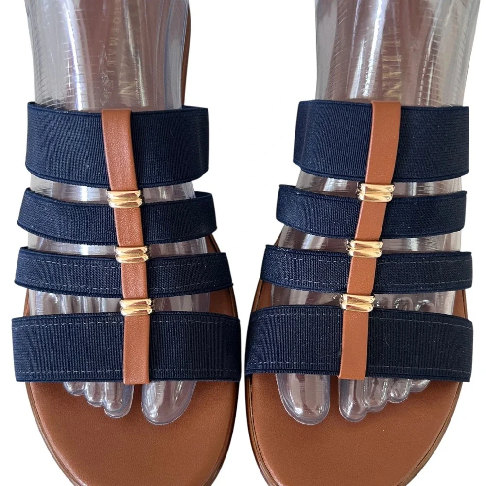 Italian Shoemakers Wedge Sandals Blue Elastic Straps Womens 9M Made‎ in Italy